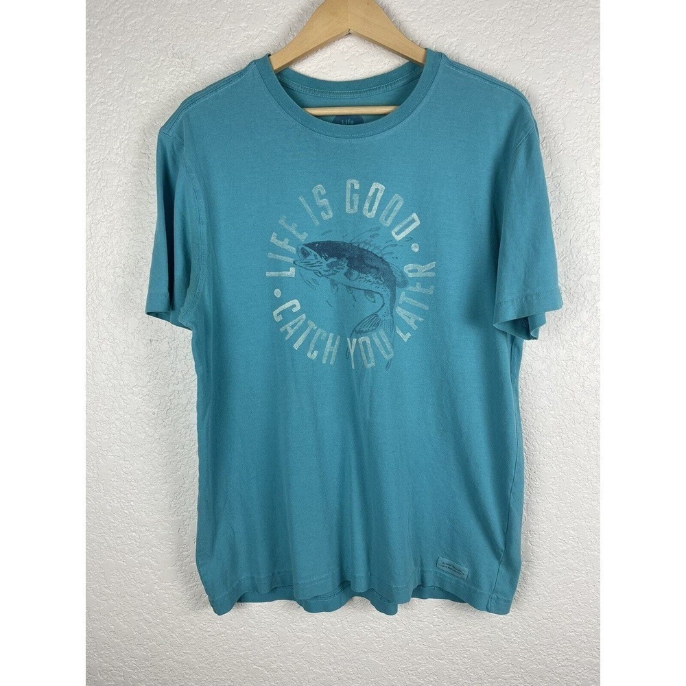 Life‎ Is Good Tshirt Mens Size Medium Blue Catch You Later Short Sleeve Fish